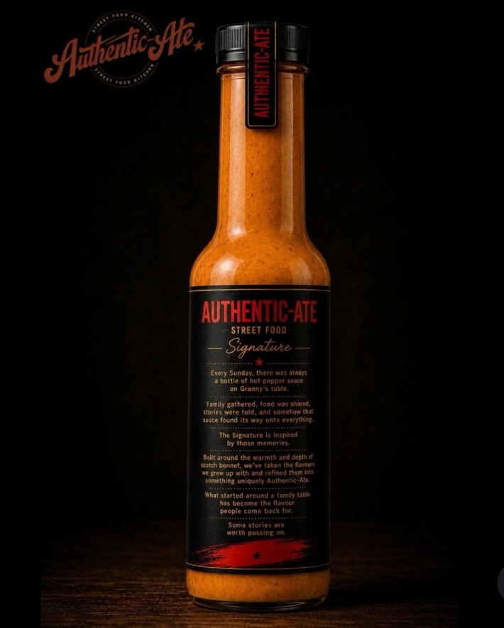Authentic-Ate Signature hot sauce bottle, hand-bottled in Billingshurst